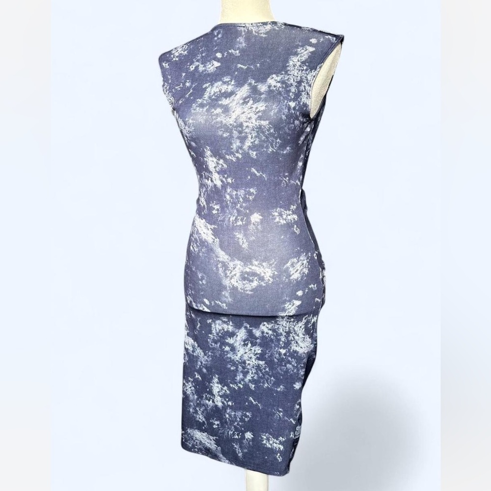 Navy Blue Tie-dye Midi Bodycon Dress
